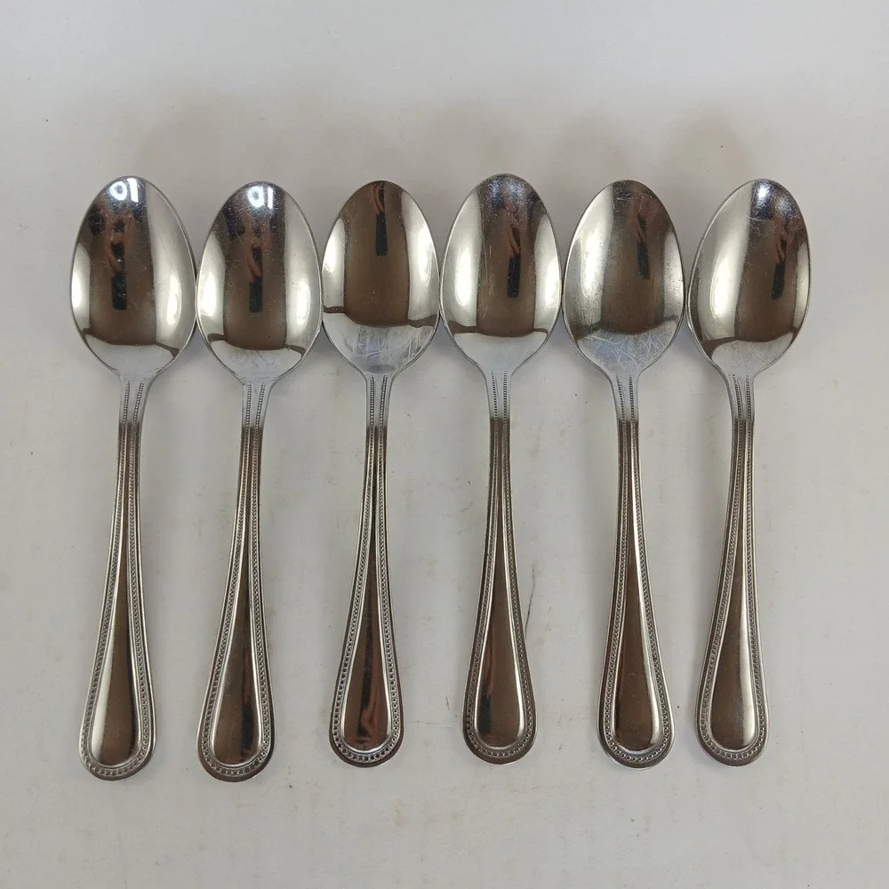 Gibson BEADED Stainless Flatware - Set of 6 Place Oval Teaspoon Glossy